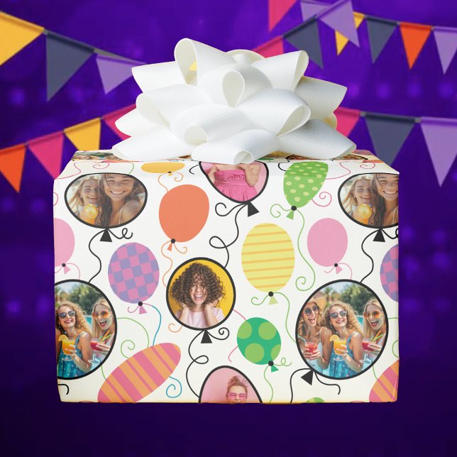 Papel De Presente 4 Balões de Aniversário de Foto Personalizados (Criador carregado)
