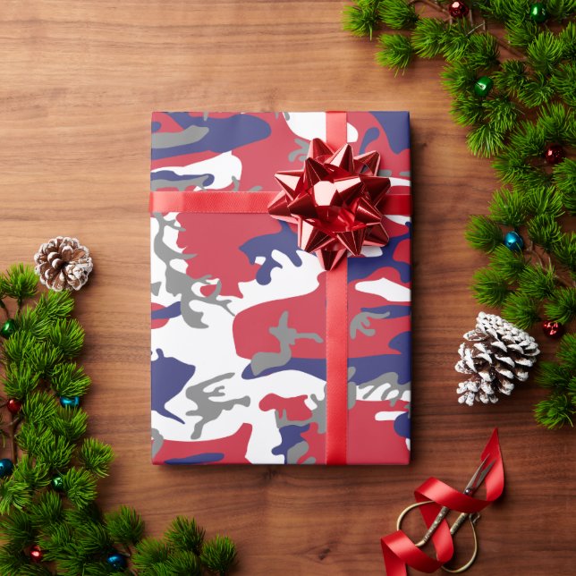 Papel De Presente 4 de Julho, Dia da Independência, Cinza Camuflagem (Presente de Natal)