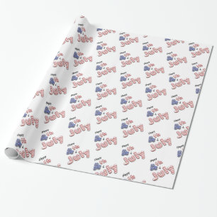 Papel De Presente 4 de julho Estrelas Stripes Folhas