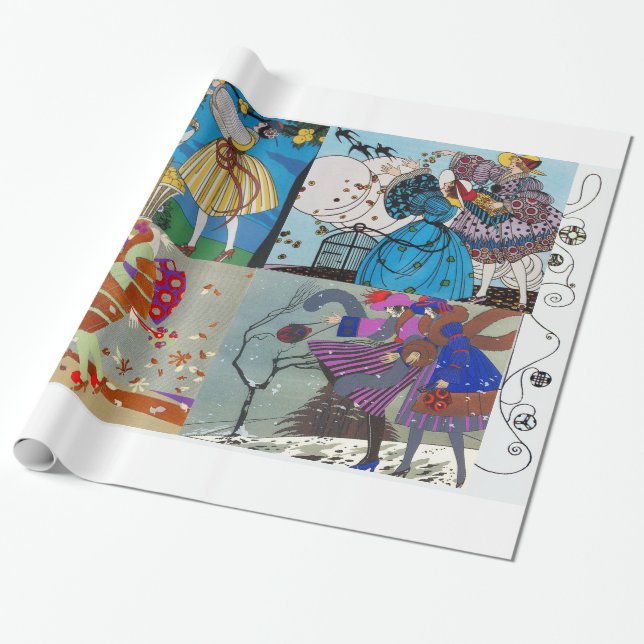 PAPEL DE PRESENTE 4 ESTAÇÕES ARTDECO BEAUTY FASHION ILLUSTRATION (Desenrolado)