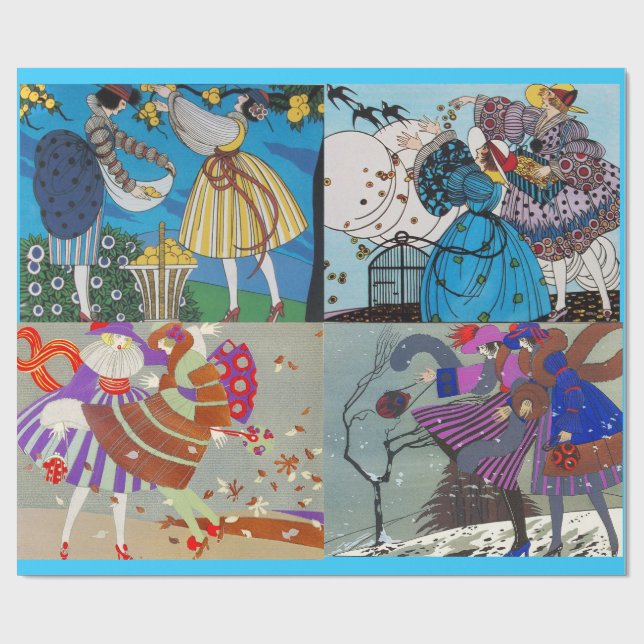 PAPEL DE PRESENTE 4 ESTAÇÕES ARTDECO BEAUTY FASHION ILLUSTRATION (Aberto)