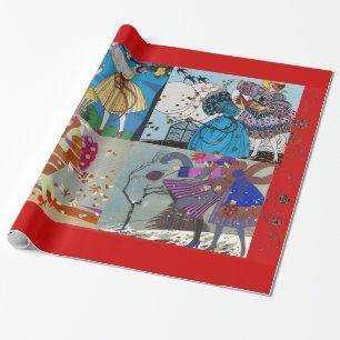 Papel De Presente 4 SEASONS ARTDECO BEAUTY FASHION ILUSTRAÇÃO,Vermel