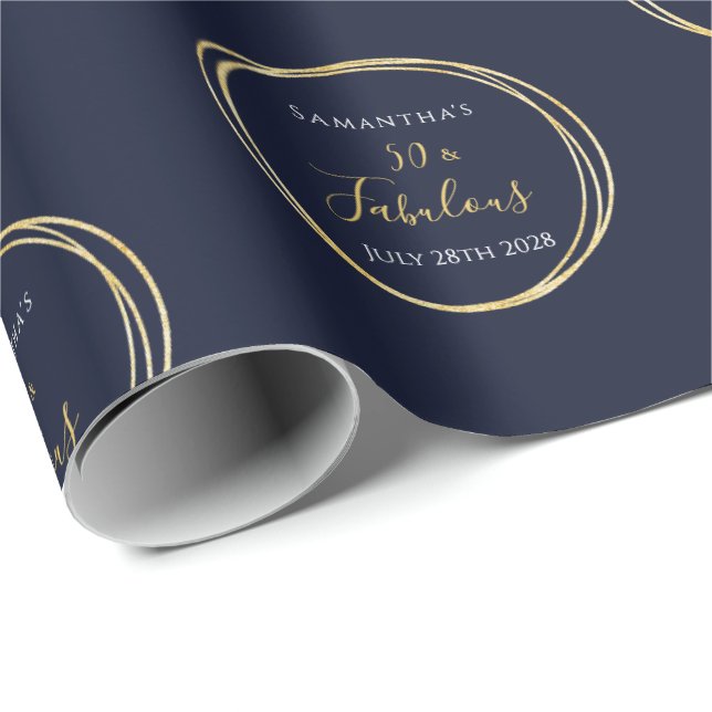 Papel De Presente 50º aniversário 50 e Fabuloso Marinho Dourado Aniv (Ponta do rolo)