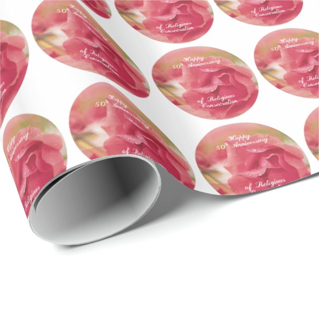 Papel De Presente 50º Aniversário da Religião Rosa Rosa (Ponta do rolo)