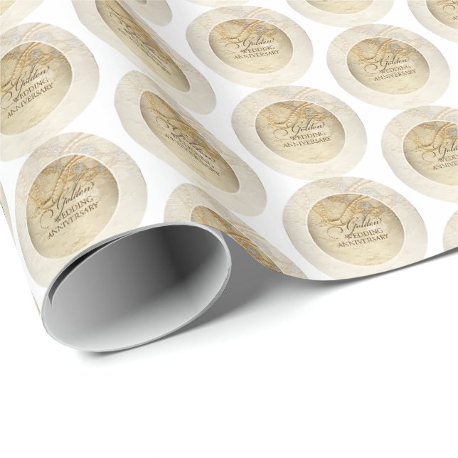 Papel De Presente 50º Aniversário de Casamento Pérolas e rendas (Ponta do rolo)