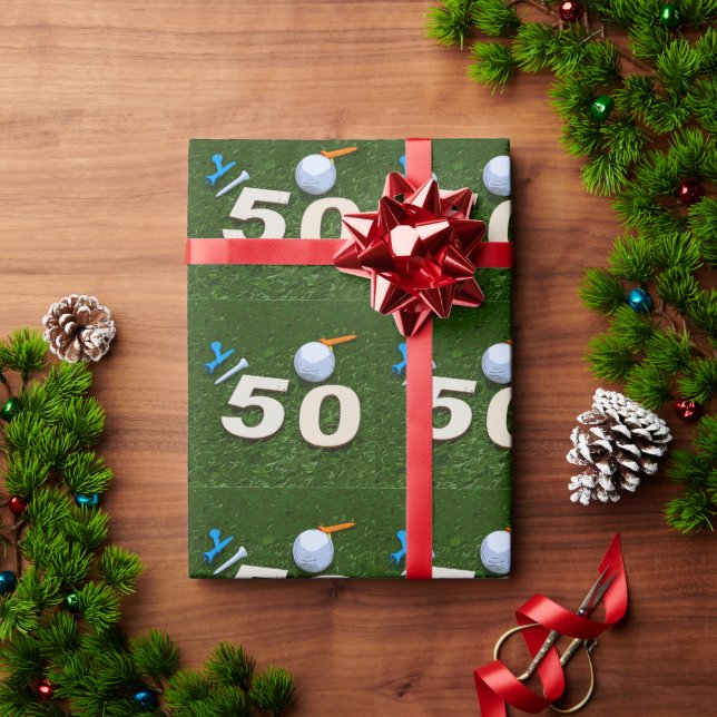 Papel De Presente 50º Aniversário do Golf com bola de golfe e tchos  (Presente de Natal)