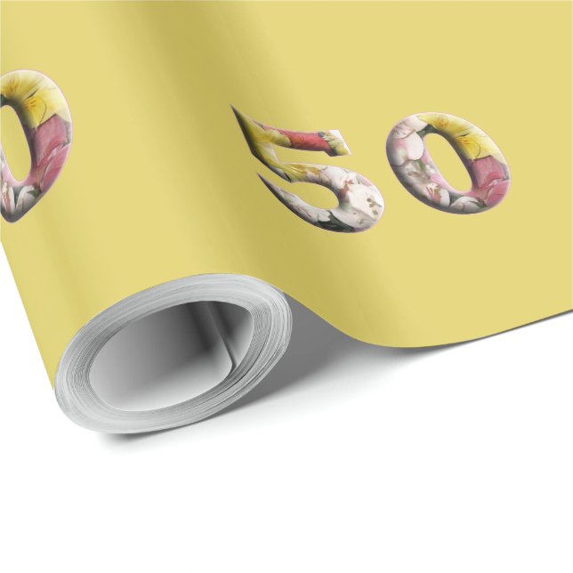 Papel De Presente 50º Aniversário Milestone Design Floral (Ponta do rolo)