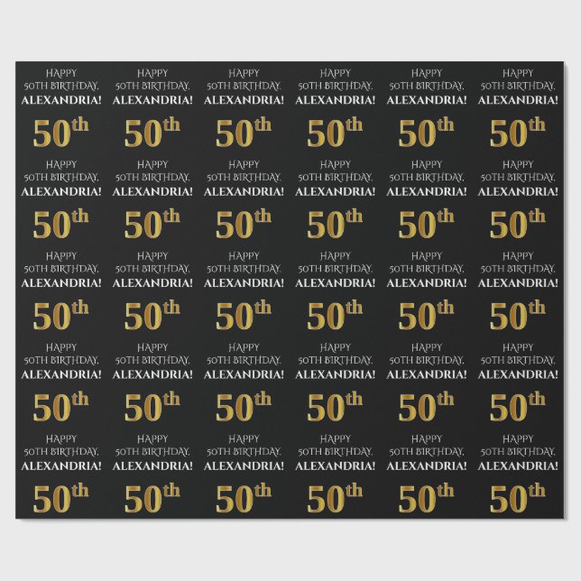 Papel De Presente 50.º aniversário: Olho elegante, preto, falso Dour (Aberto)