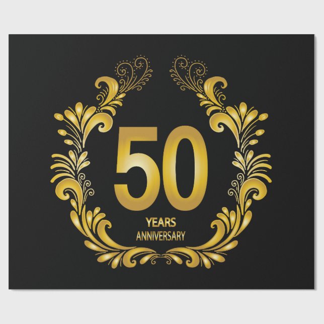 Papel De Presente 50 anos de aniversário Dourado da Glitter (Aberto)