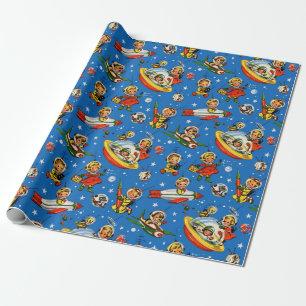 Papel De Presente 50 Rockets do vintage e miúdos dos pires de vôo