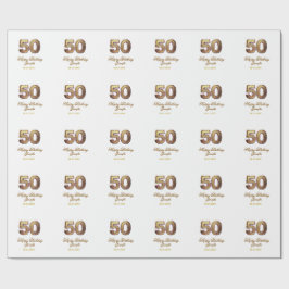 Papel De Presente 50th birthday add name date year gold floral bold