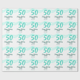 Papel De Presente 50th birthday add name date year green pastel bold