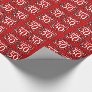 Papel De Presente 50th Vermelho do aniversário com estrelas