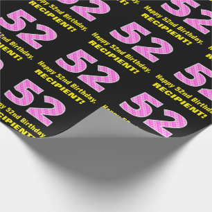 Papel De Presente 52º Aniversário: Listras e Corações Rosa "52" 