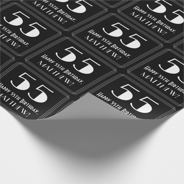 Papel De Presente 55.º aniversário - Art Deco Inspirou "55", Nome (Ponta)