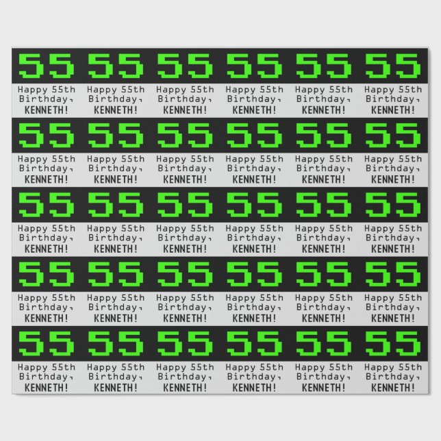 Papel De Presente 55.º aniversário - Estilo Nerdy / Geeky "55" e Nom (Aberto)