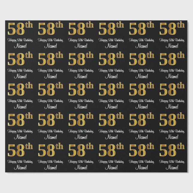 Papel De Presente 58.º aniversário: Olhar Dourado Elegante Luxurioso (Aberto)