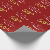 59º aniversário: Elegante, Vermelho, Faux Dourado 
