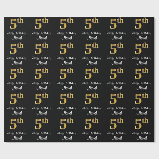 Papel De Presente 5 Aniversário: Elegante Luxurioso Faux Dourado Loo (Aberto)