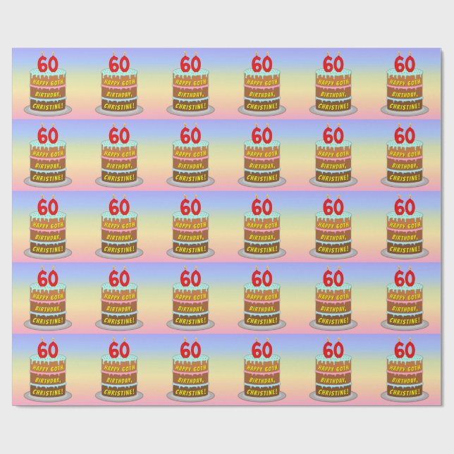 Papel De Presente 60º aniversário: Bolo e Velas Divertidas + Nome Pe (Aberto)