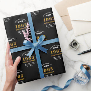 Papel De Presente 60º Aniversário de 1963 Dourado Nome