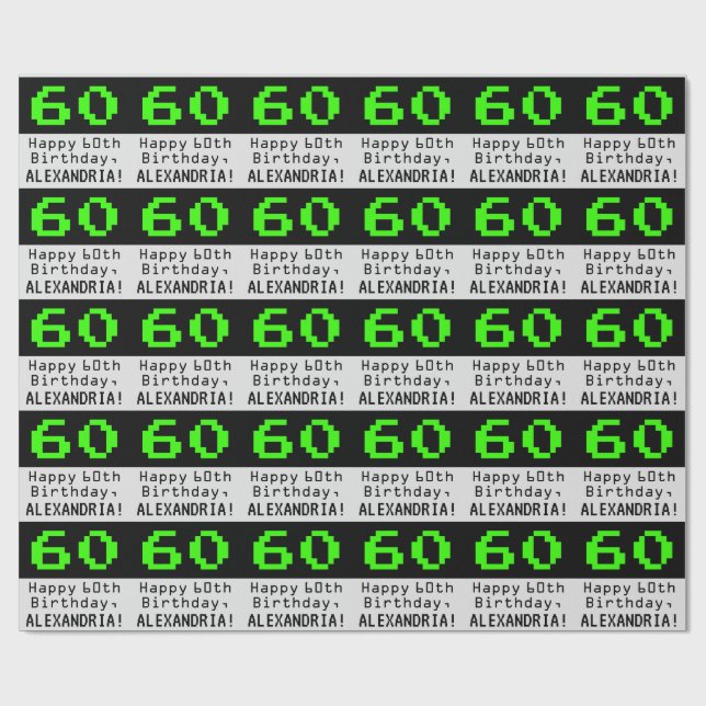 Papel De Presente 60º aniversário - Estilo Nerdy / Geeky "60" e Nome (Aberto)