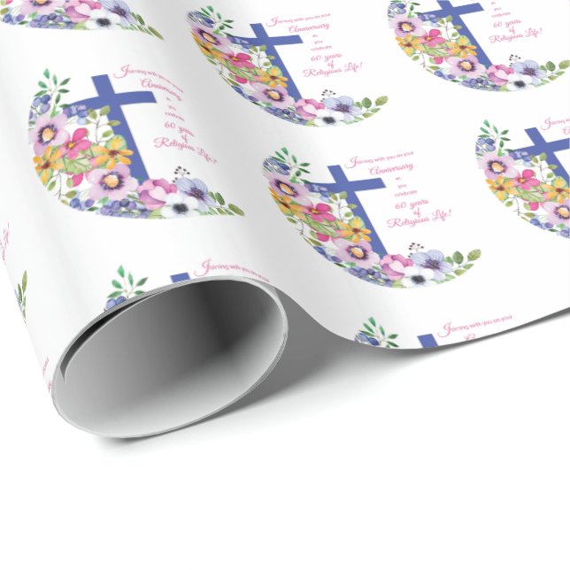 Papel De Presente 60º Aniversário, freira, Cruz de Vida Religiosa (Ponta do rolo)