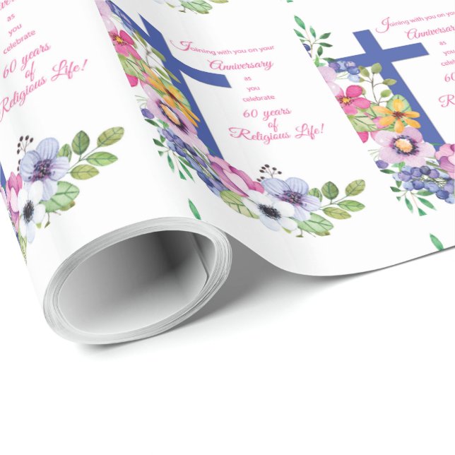 Papel De Presente 60º Aniversário, freira, Cruz de Vida Religiosa (Ponta do rolo)
