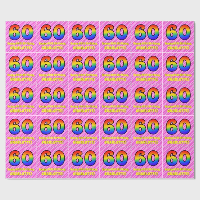 Papel De Presente 60º aniversário: Stripes e Corações Rosa, Arco-Íri (Aberto)