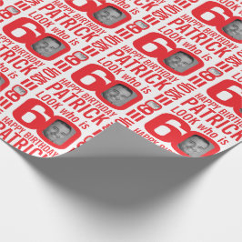 Papel De Presente 60º aniversário, vermelho, aspecto branco 60, nome