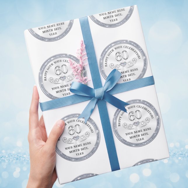 Papel De Presente 60º Roll de Papel de Embalagem de Aniversário, ou  (60th birthday wrapping paper. Wrapping paper 60th birthday. 60th anniversary gift ideas. Church.)