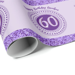 Papel De Presente 60.º Aniversário Glitter Roxo com Stripes