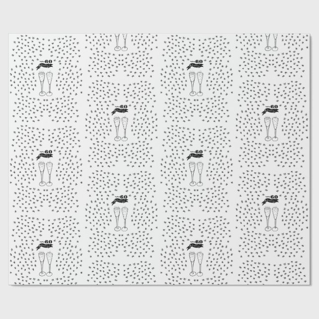Papel De Presente 60 e Espumante Preto e Branco desenhado à Mão (Aberto)