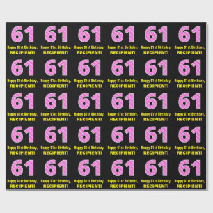 Papel De Presente 61º Aniversário: Listras Rosa e Corações "61" + No