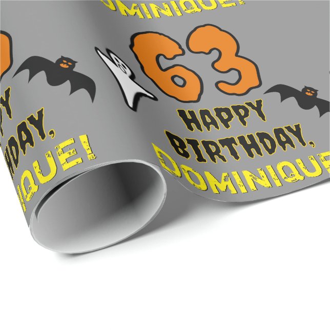 Papel De Presente 63º Aniversário: Tema Assustador de Halloween, Nom (Ponta do rolo)