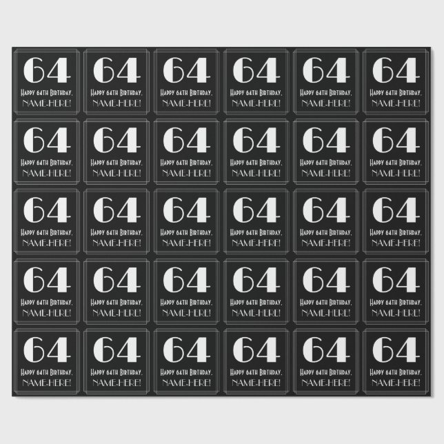 Papel De Presente 64.º aniversário - Art Deco Inspirou "64", Nome (Aberto)