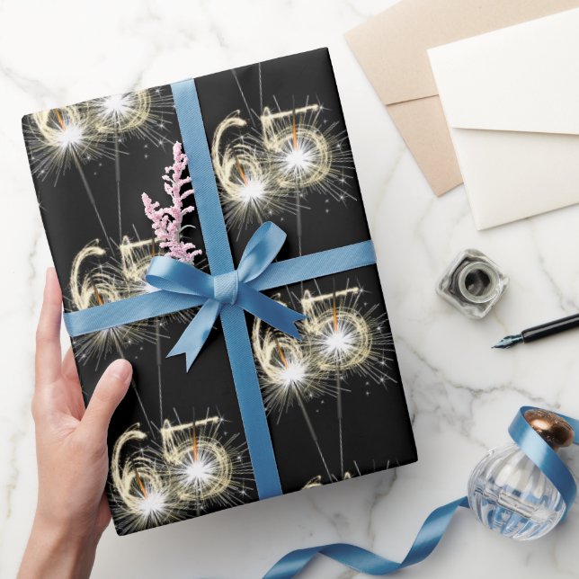 Papel De Presente 65º aniversário dos Sparklers de Preto (Presentear)