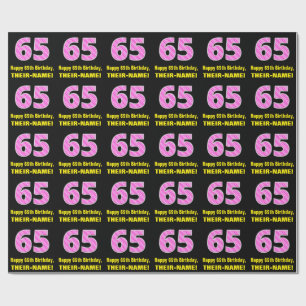 Papel De Presente 65.o aniversário: Listras e Corações Rosa "65" 