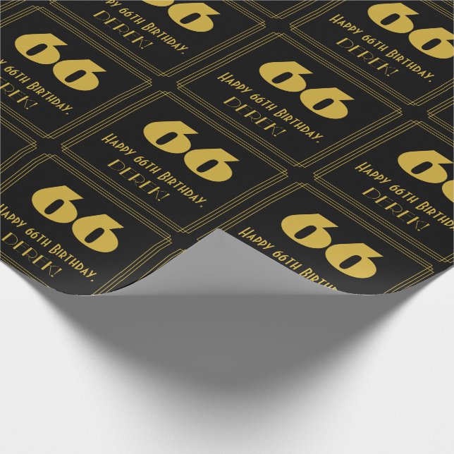 Papel De Presente 66.º aniversário - Art Deco Inspirou "66" & Nome (Ponta)