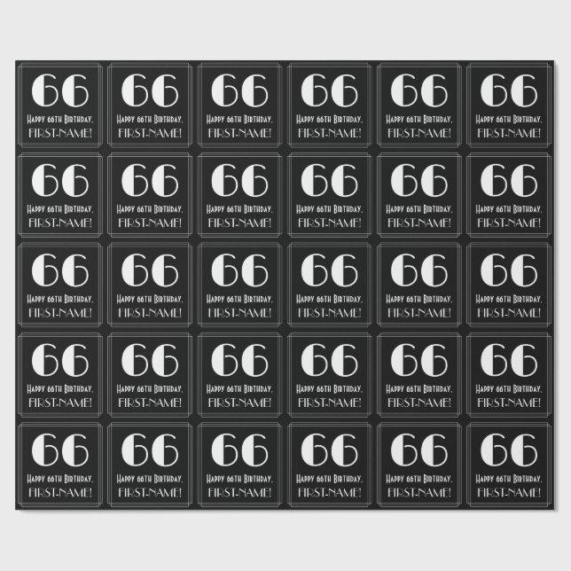 Papel De Presente 66.º aniversário - Art Deco Inspirou "66", Nome (Aberto)