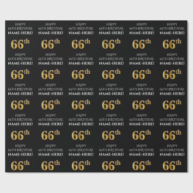 Papel De Presente 66.º aniversário: Olho elegante, preto, falso Dour (Aberto)