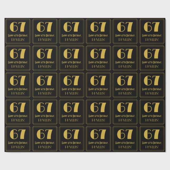 Papel De Presente 67º aniversário ~ Arte Deco Inspirou "67", Nome (Barra)