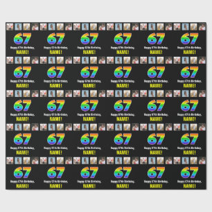 Papel De Presente 67.º aniversário: Rainbow "67"; Fotos e nome perso