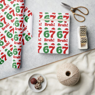 Papel De Presente 67 Bruh Piada de Natal Chapéu de Papai Noel Vermel