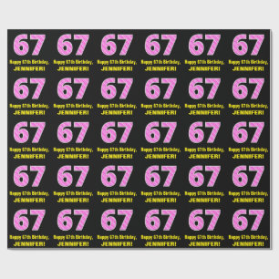 Papel De Presente 67.o aniversário: Listras e Corações Rosa "67" 