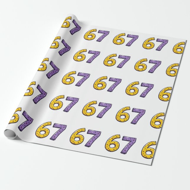 Papel De Presente 67 Sem Significado Algum Amarelo e Roxo (Desenrolado)