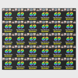 Papel De Presente 69.º aniversário: Rainbow "69"; Fotos e nome perso