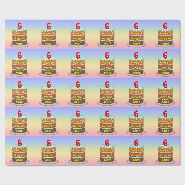 Papel De Presente 6 Aniversário: Bolo e Vela Divertidos + Nome Perso (Barra)