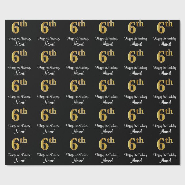 Papel De Presente 6 Aniversário: Elegante Luxurioso Faux Dourado Loo (Aberto)