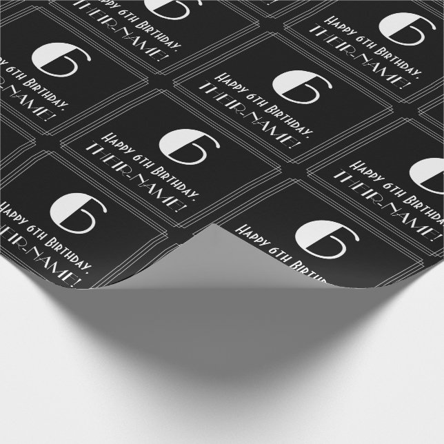Papel De Presente 6 Birthday - Arte Deco Inspirou "6", Nome (Ponta)